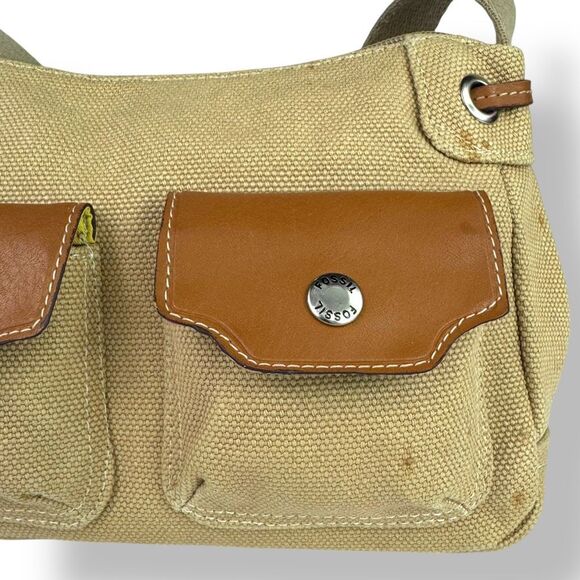 Fossil 1954 Vintage Y2K 90s Canvas Leather Crossbody Bag Front Flap Pockets - Picture 5 of 12